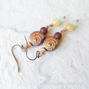 One-of-a-kind + Handmade! Czech Glass Snail Conch Shell + Aventurine + Agates